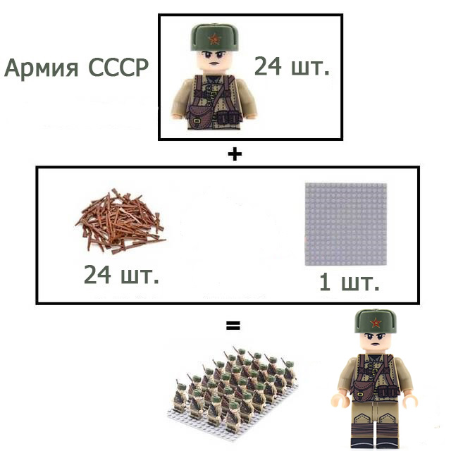 Армия СССР-5. 24 фигурки солдатиков с оружием времен ВОВ, конструктор для мальчиков.