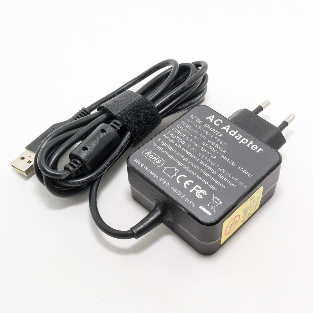 Зарядка для ноутбука Lenovo 20V 2A (40W) прямоугольный (скошенный торец разъёма) (квадратная)