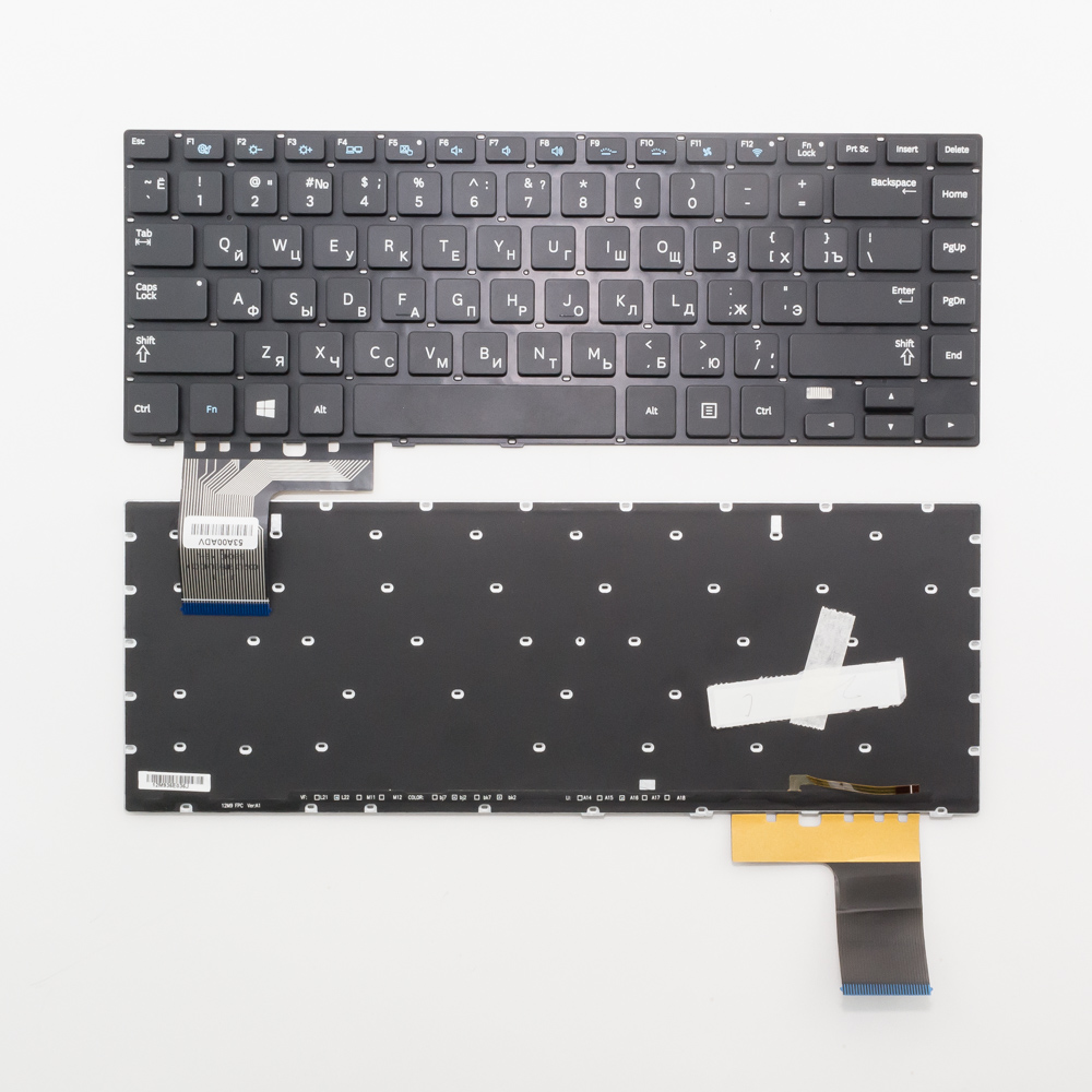Клавиатура для ноутбука Samsung NP370R4E черная без рамки, с подсветкой